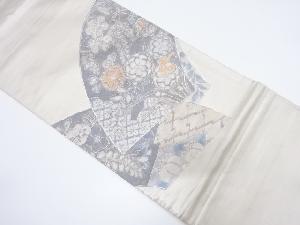 アンティーク　地紙に草花模様刺繍袋帯（材料）